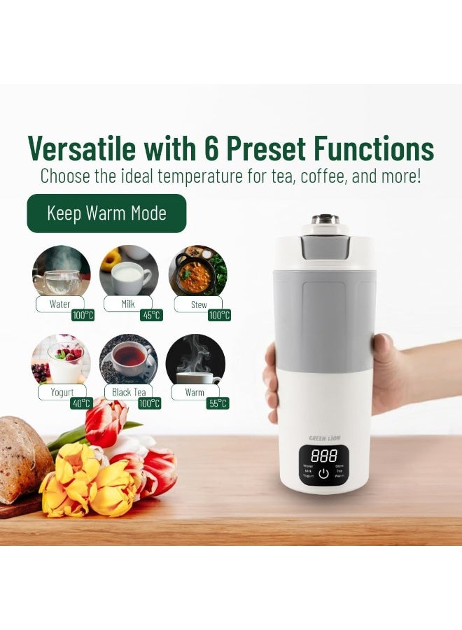 Green Lion Kettle & Go 600mL, Travel Electric Kettle with 300W Power, 6 Preset Functions, Type-C Power Input, Water Boiler, 7-8 Minutes Heating Time, PP & Stainless Steel 304 Material, Touch Control, Keep Warm Mode, For Tea, Coffee & Hot Water - White - Image 2