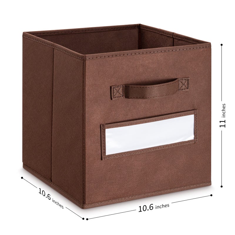 artsdi Set of 10 Storage Cubes Foldable Fabric Cube Storage Bins with 10 Labels Window Cards & a Pen Baskets Containers for Shelves  Closet Organizers Box for Home & Office Brown - Image 3