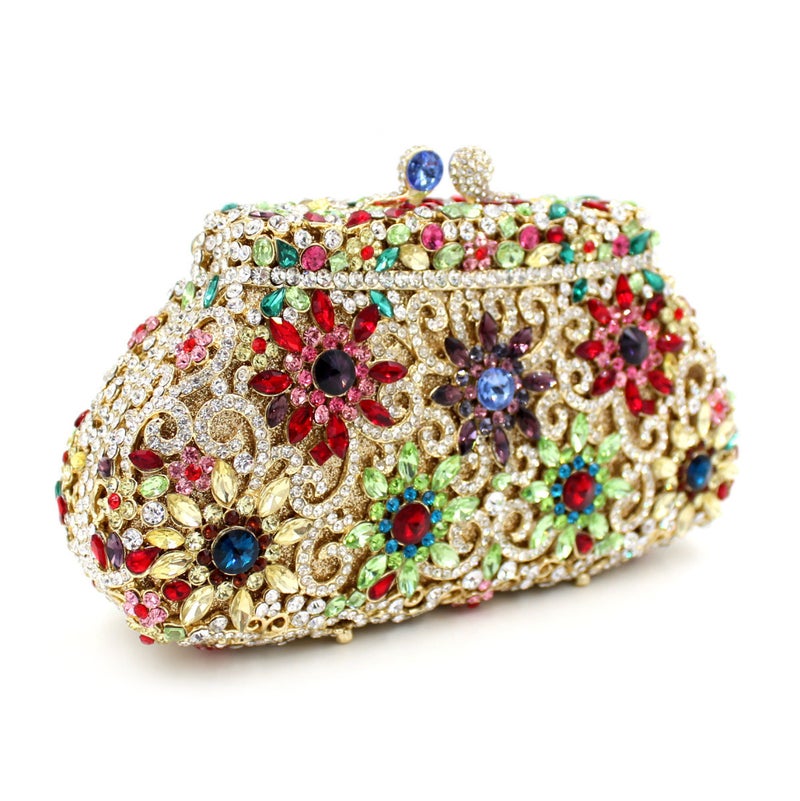 Diamond-Encrusted Chain Small Bag Celebrity Flower Banquet Handbag Wedding Banquet Rhinestone Evening Banquet Handbag Bags - Image 3