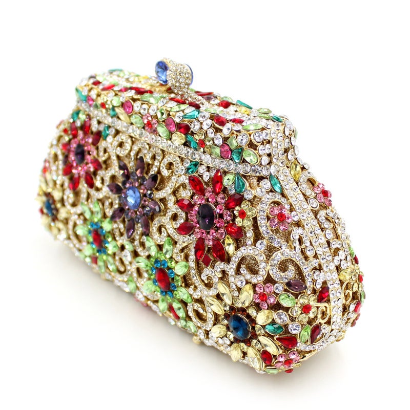 Diamond-Encrusted Chain Small Bag Celebrity Flower Banquet Handbag Wedding Banquet Rhinestone Evening Banquet Handbag Bags - Image 4