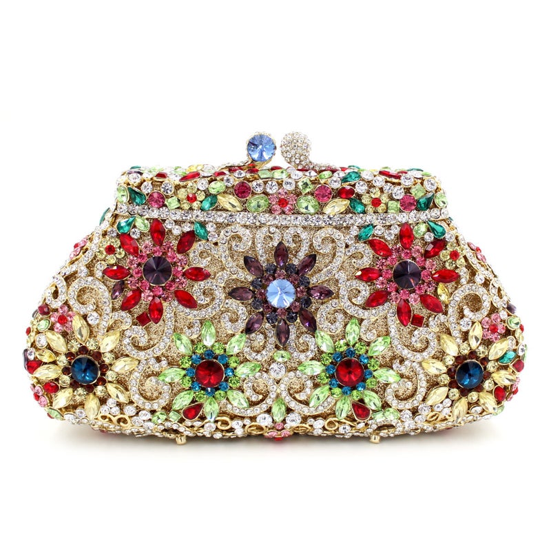 Diamond-Encrusted Chain Small Bag Celebrity Flower Banquet Handbag Wedding Banquet Rhinestone Evening Banquet Handbag Bags - Image 2