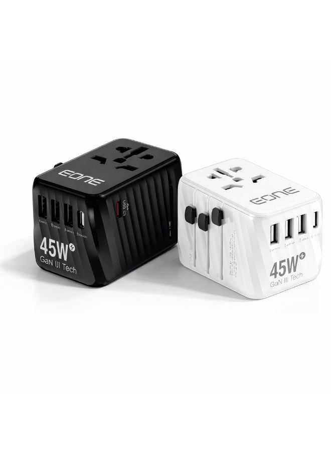 إيون شاحن سفر عالمي من إيون بقوة 45 واط بتقنية GaN III، محول عالمي بخمسة منافذ (USB-C وUSB-A)، شحن سريع بتقنية Power Delivery، متعدد المقابس (المملكة المتحدة، الاتحاد الأوروبي، الولايات المتحدة، أستراليا)، شاحن صغير الحجم للسفر - أسود/أبيض - Image 5