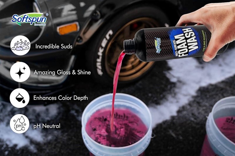SOFTSPUN Microfiber 1pcs Grey 340gsm 40x40cm & 1700gsm 1 Glovs + 500ml Car & Bike Premium Liquid Shampoo Combo | Extra Suds, Removes Tough Dirt & Grime | pH Neutral | Works with Bucket & Foam Cannon - Image 2