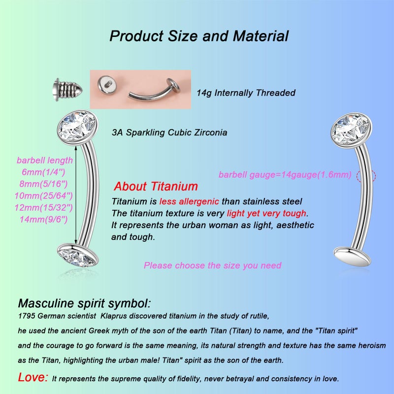 Lantine G23 Titanium Floating Belly Button Rings Set 14g Curved Barbell Navel Ring Round Cz Cute Eyebrow Piercing Jewelry 12mm - Image 4