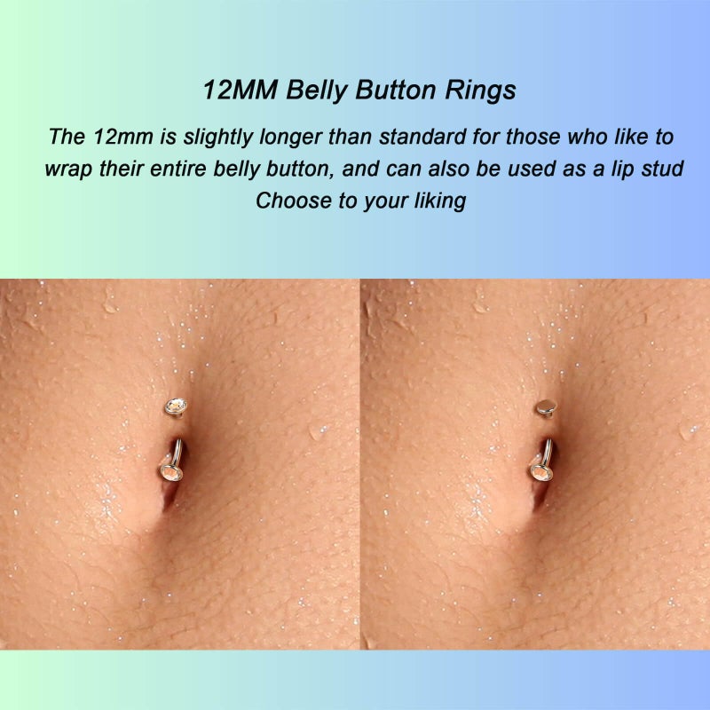 Lantine G23 Titanium Floating Belly Button Rings Set 14g Curved Barbell Navel Ring Round Cz Cute Eyebrow Piercing Jewelry 12mm - Image 3