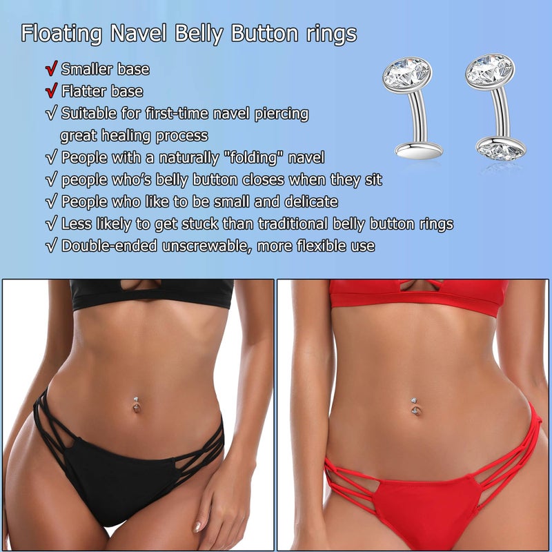 Lantine G23 Titanium Floating Belly Button Rings Set 14g Curved Barbell Navel Ring Round Cz Cute Eyebrow Piercing Jewelry 12mm - Image 5