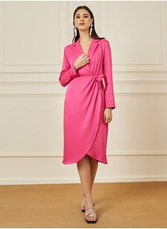 Wrap Front Tie-Up Detail Blazer Midi Dress