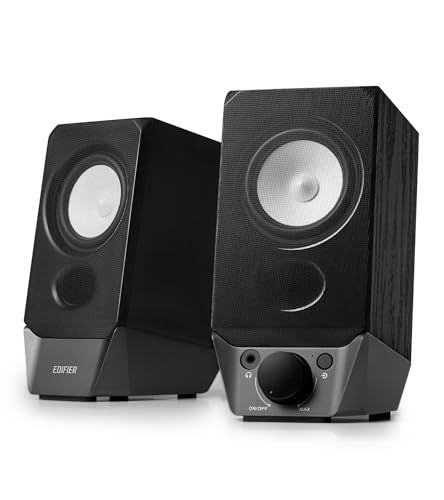 EDIFIER نظام مكبرات صوت الحاسوب Edifier R19BT 2.0 مع خزانة خشبية، بلوتوث 5.3، صوت ستيريو كامل، جهير قوي، تحكم في مستوى الصوت، مدخل 3.5 مم/بطاقة صوت USB-A للحاسوب/التلفاز/الهاتف الذكي/اللوحي - أسود - Image 1
