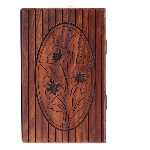 RGrandsons Handmade Wooden Keepsake Storage Box Jewelry Trinket Holder Organizer Floral Hand Carvings with Brass Inlay (Size: 6.0x4.0) - Image 3