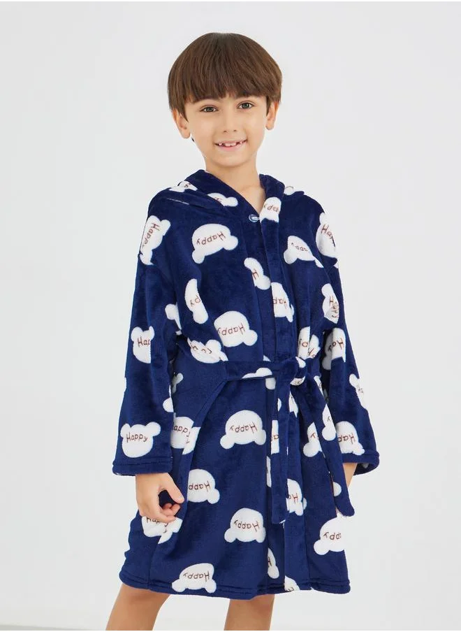 ستايلي Styli Printed Hooded Tie-Up Bath Robe