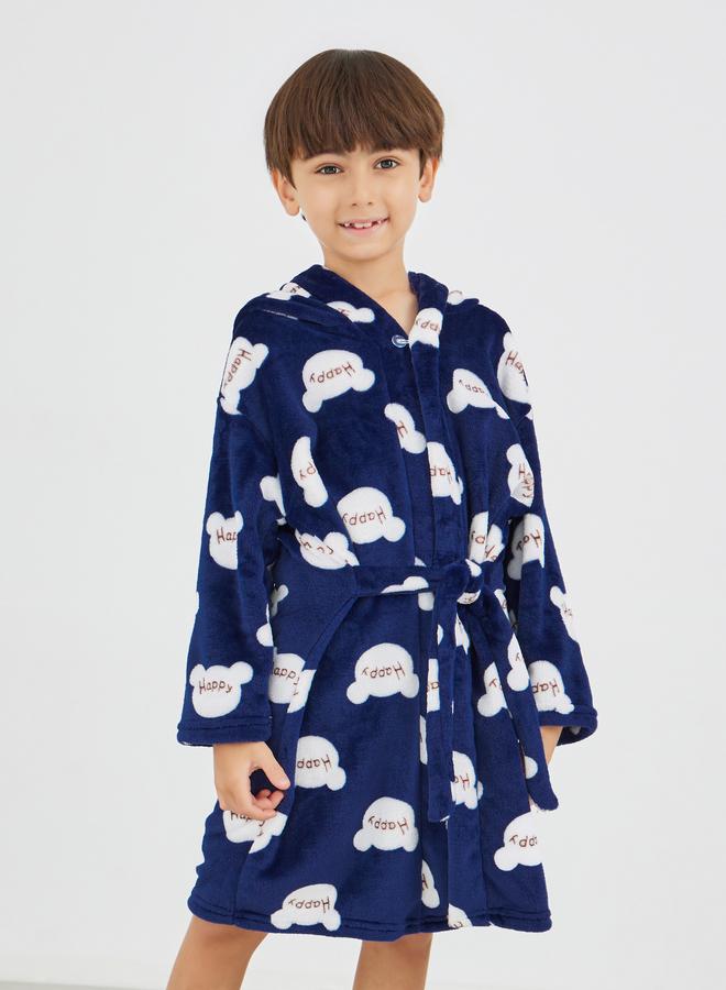 Styli Printed Hooded Tie-Up Bath Robe - Image 2