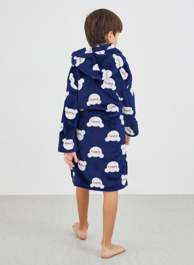 Styli Printed Hooded Tie-Up Bath Robe - Image 4