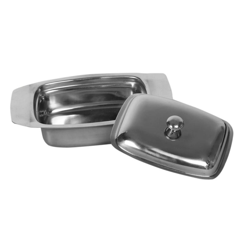 Home Centre Glovia Solid Siver Stainless Steel Butter Dish with Lid - Image 1