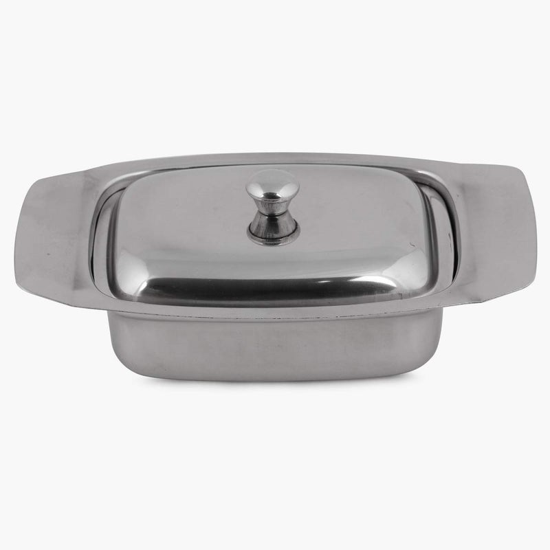 Home Centre Glovia Solid Siver Stainless Steel Butter Dish with Lid - Image 4