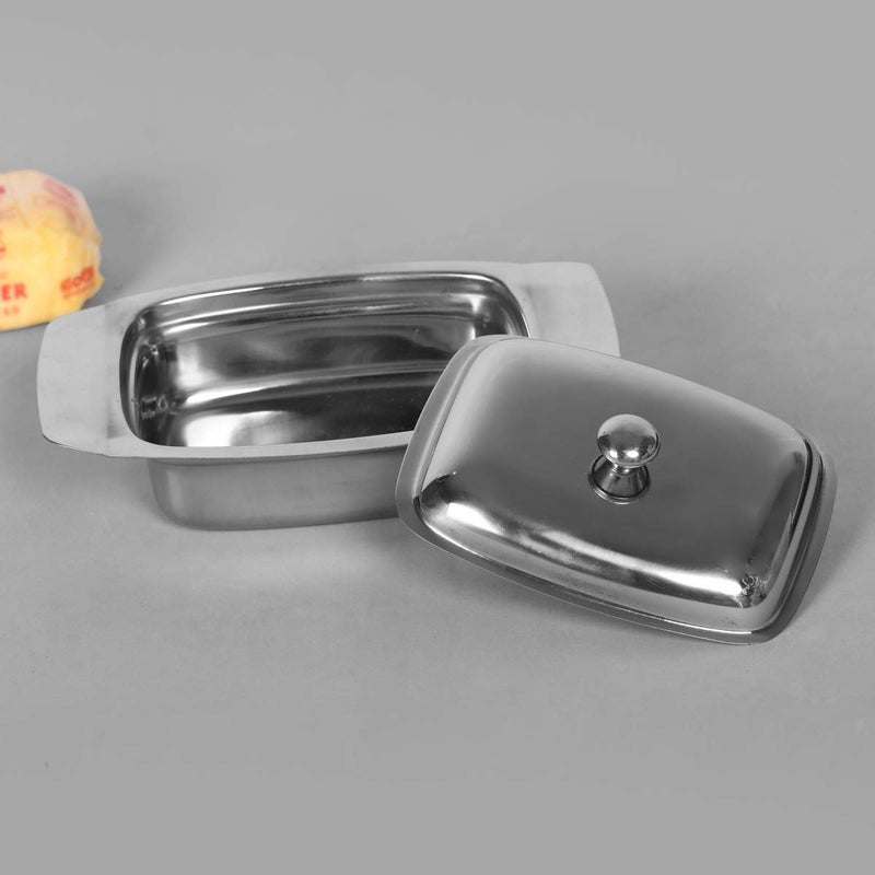 Home Centre Glovia Solid Siver Stainless Steel Butter Dish with Lid - Image 2