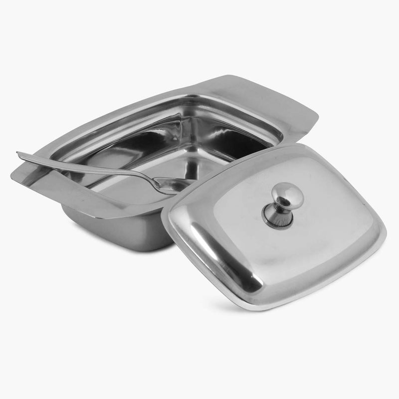 Home Centre Glovia Solid Siver Stainless Steel Butter Dish with Lid - Image 5