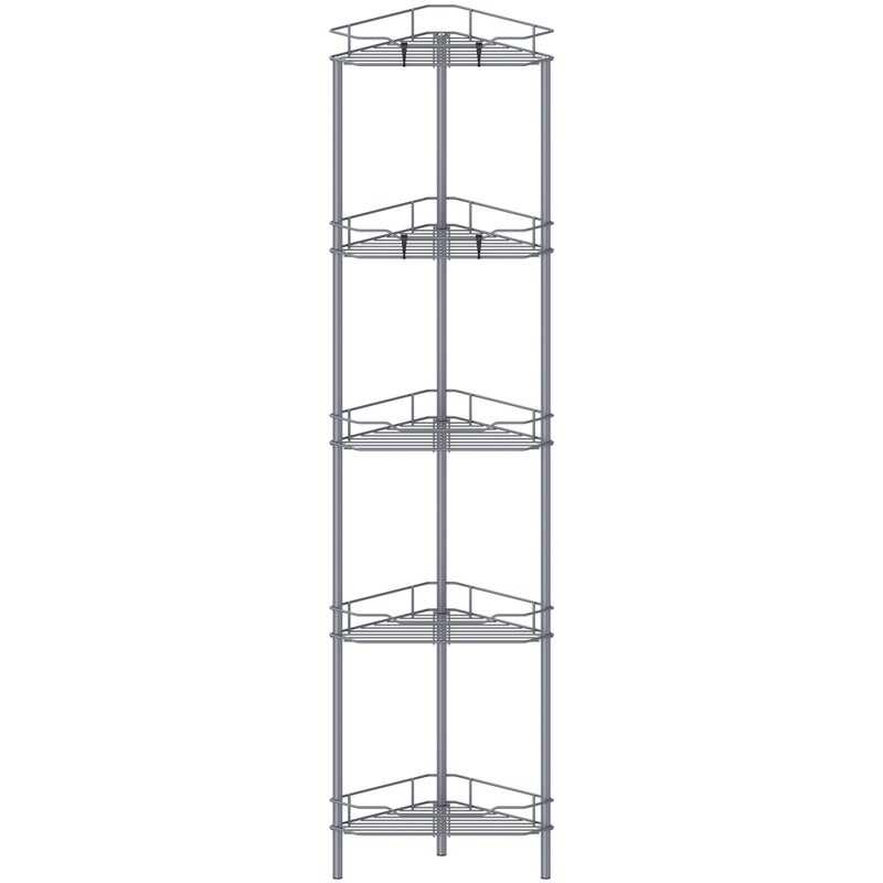Huggiegems 5 Tier Floor Standing Corner Shower Caddy Organizer Shelf With Hooks  Bathroom Shelves Stand Rack  Dark Gray - Image 1