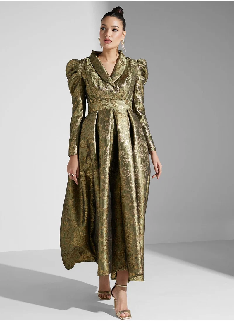 Iyra Puff Sleeve Surplice Neck Tiered Dress