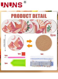 UNUNS قواعد أكواب ماسية، 8 قطع من لوحات بوهو الماسية مع حامل، مجموعة طلاء ألماس ملهمة DIY للمشروبات مقاس 4 بوصات  - Image 2