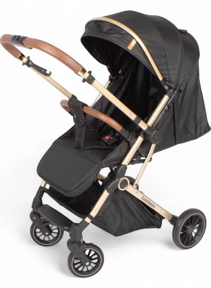 البدر عربة أطفال البدر للرضع وحديثي الولادة، تصميم فاخر ثنائي الاتجاه للسفر مع مقعد قابل للعكس، إمالة متعددة الوضعيات، تصميم خفيف قابل للطي مناسب للطائرة، مظلة كبيرة بفتحة تهوية، سلة تخزين واسعة، مقبض جلد فاخر، هيكل ألومنيوم متين - Image 1