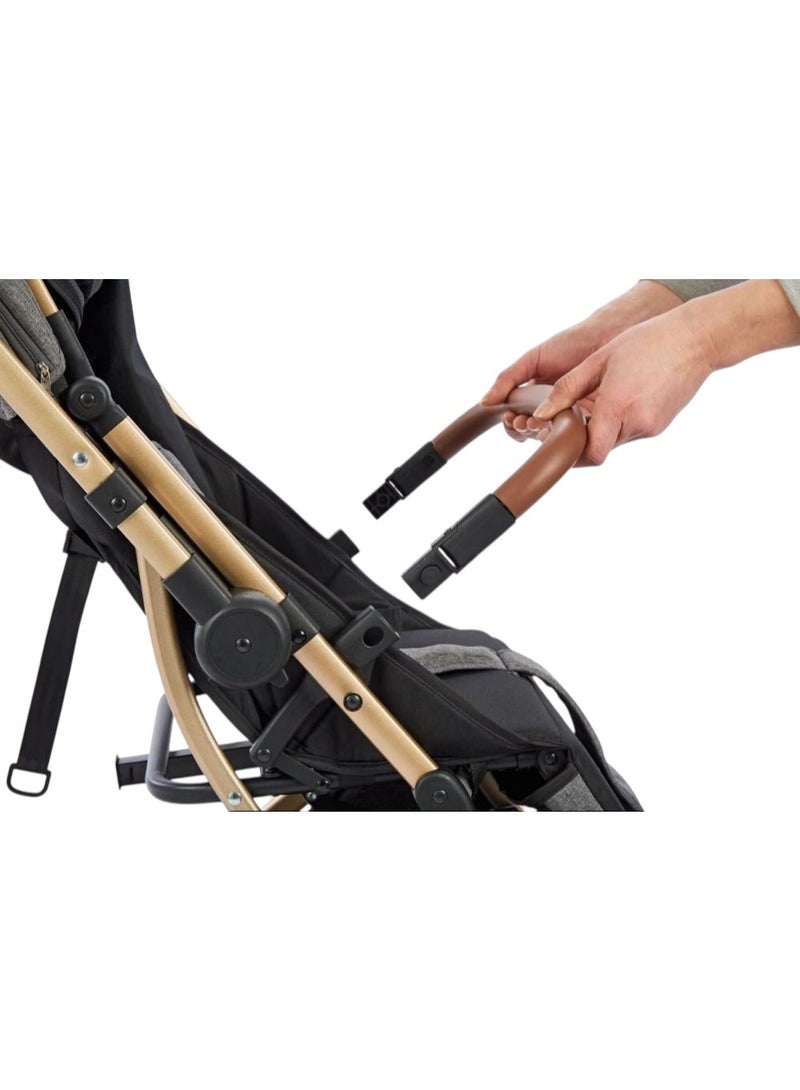 البدر عربة أطفال البدر للرضع وحديثي الولادة، تصميم فاخر ثنائي الاتجاه للسفر مع مقعد قابل للعكس، إمالة متعددة الوضعيات، تصميم خفيف قابل للطي مناسب للطائرة، مظلة كبيرة بفتحة تهوية، سلة تخزين واسعة، مقبض جلد فاخر، هيكل ألومنيوم متين - Image 3