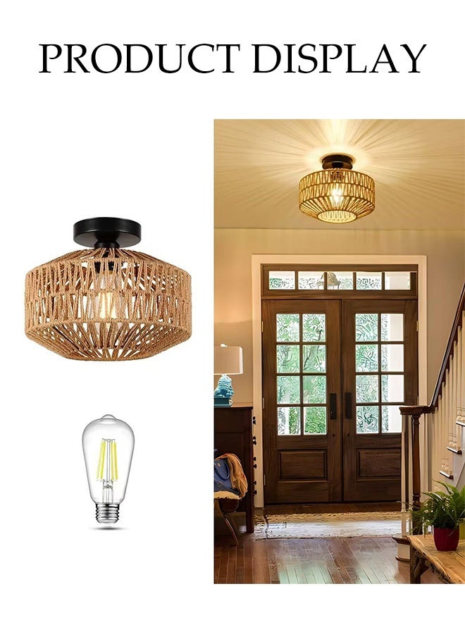 DUNISO Hanging Rattan Ceiling Light, Boho Ceiling Light with Rattan Lampshade, Living Room, Hand-Worked Lampshade Decorative Basket Lamp for Bedroom, Kitchen, Hallway and more - Image 4