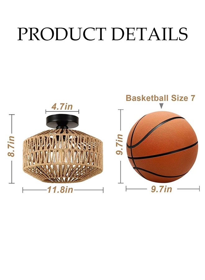 DUNISO Hanging Rattan Ceiling Light, Boho Ceiling Light with Rattan Lampshade, Living Room, Hand-Worked Lampshade Decorative Basket Lamp for Bedroom, Kitchen, Hallway and more - Image 2