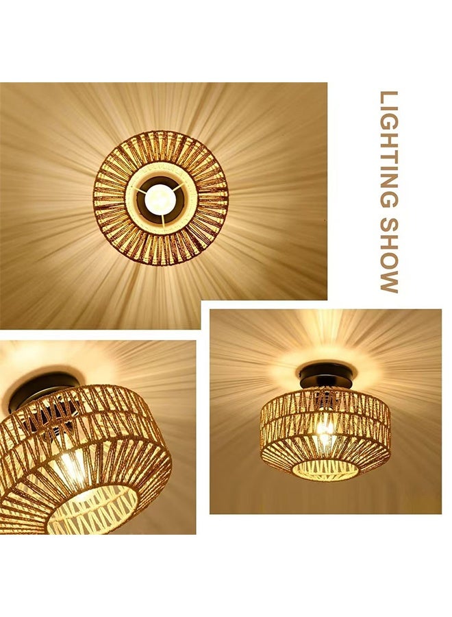 DUNISO Hanging Rattan Ceiling Light, Boho Ceiling Light with Rattan Lampshade, Living Room, Hand-Worked Lampshade Decorative Basket Lamp for Bedroom, Kitchen, Hallway and more - Image 5