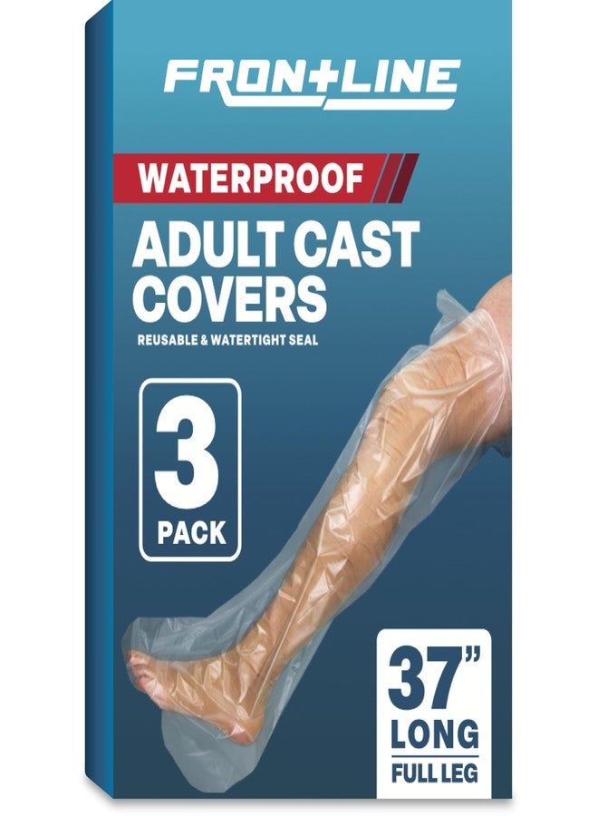 FRONTLINE 3 Pack 100% Waterproof Cast Covers for Shower Leg, Water Tight Seal, Reusable Adult Cast Protectors, After Surgery Bandage and Dressing Bag for Wounds and Burns, Full Leg 37in - Image 1
