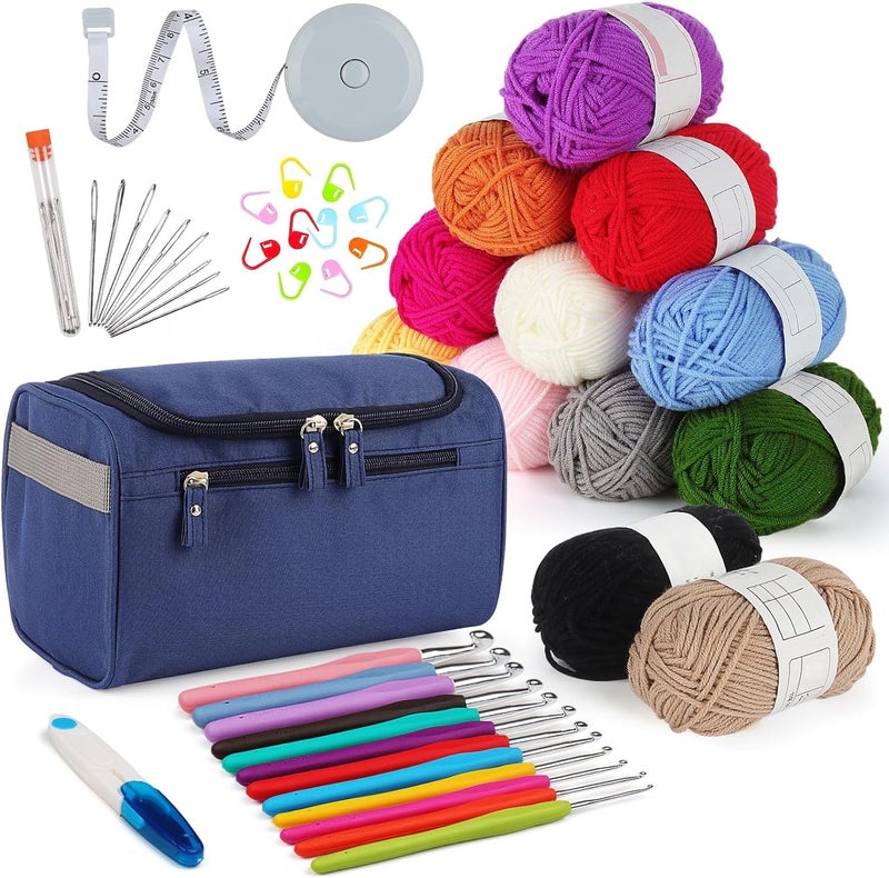 Tusmad Tusmad 46 Pcs Crochet Kits for Beginners All in One Crochet Kits with Crochet Yarn 10 Size Ergonomic Crochet Hooks 20mm65mm 1 Yarn Storage Bag 24 Colors Yarn Full Set of Knitting Accessories 