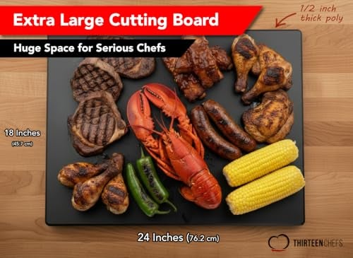 Thirteen Chefs Extra Large 24 x 18 Black Cutting Board, 0.5 Inch Thick HDPP, NSF Certified for Food Service and Professional Kitchens - Image 2