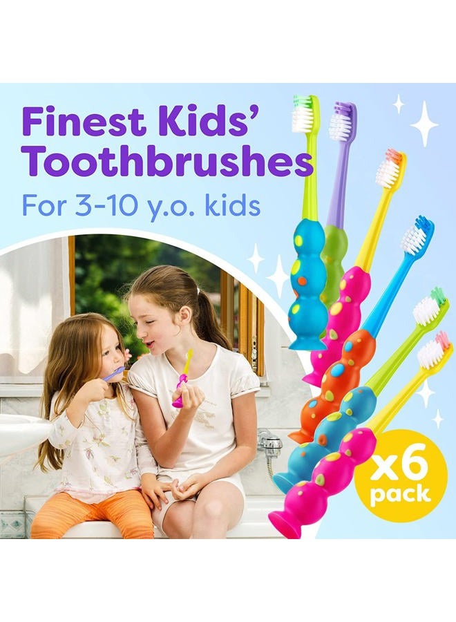 Trueocity Kids Toothbrush - Soft Contoured Bristles - Child Sized Brush Heads (3-10 Year Old) - Suction Cup for Fun & Easy Storage - Girl & Boy Set (6-Pack, Green & Pink) - Image 2