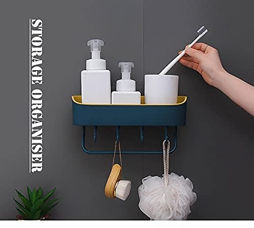 OTIPORTER Wall-Mounted Storage Rack, Floating Shelves for Wall, Shower Caddy Basket Shelf with Hooks | Bathroom Rack Good Load-Bearing Plastic Multifunctional Shower Shelf for Bathroom - Image 4