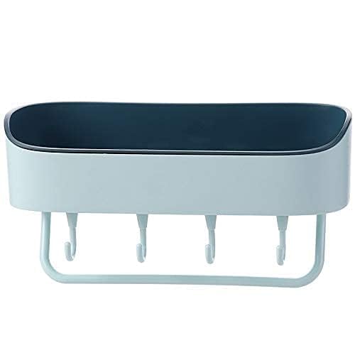 OTIPORTER Wall-Mounted Storage Rack, Floating Shelves for Wall, Shower Caddy Basket Shelf with Hooks | Bathroom Rack Good Load-Bearing Plastic Multifunctional Shower Shelf for Bathroom - Image 1