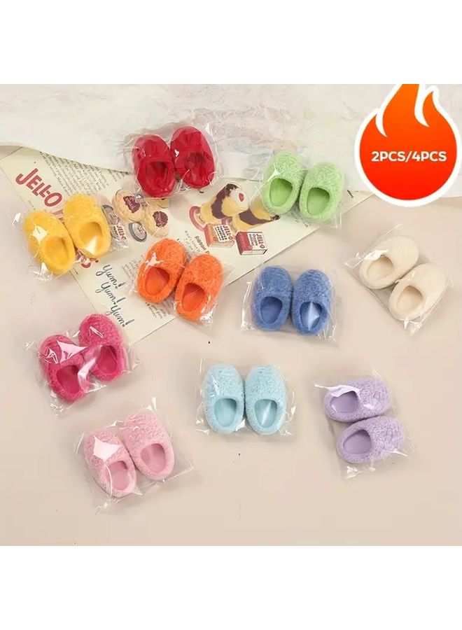 2PCS Random Style Mini Flannel Slippers DIY Dollhouse Decorative Shoes For Crafts Photography Props - Image 1