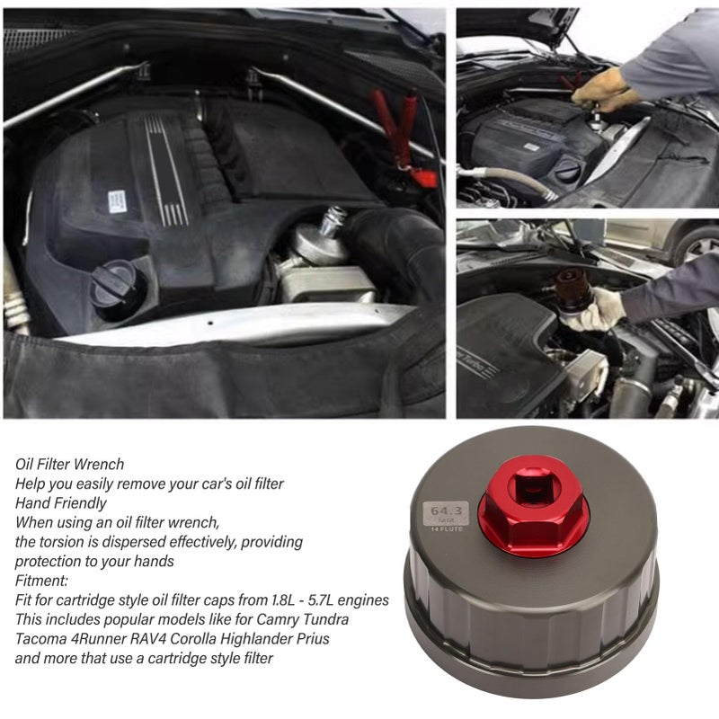Brilluxa Brilluxa Oil Filter Wrench 64.3mm 14 Flute Filter Cap Socket Tool CNC Machined Aluminum Oil Filter Removal Tool for Camry Tundra Tacoma 4Runner RAV4  - Image 2