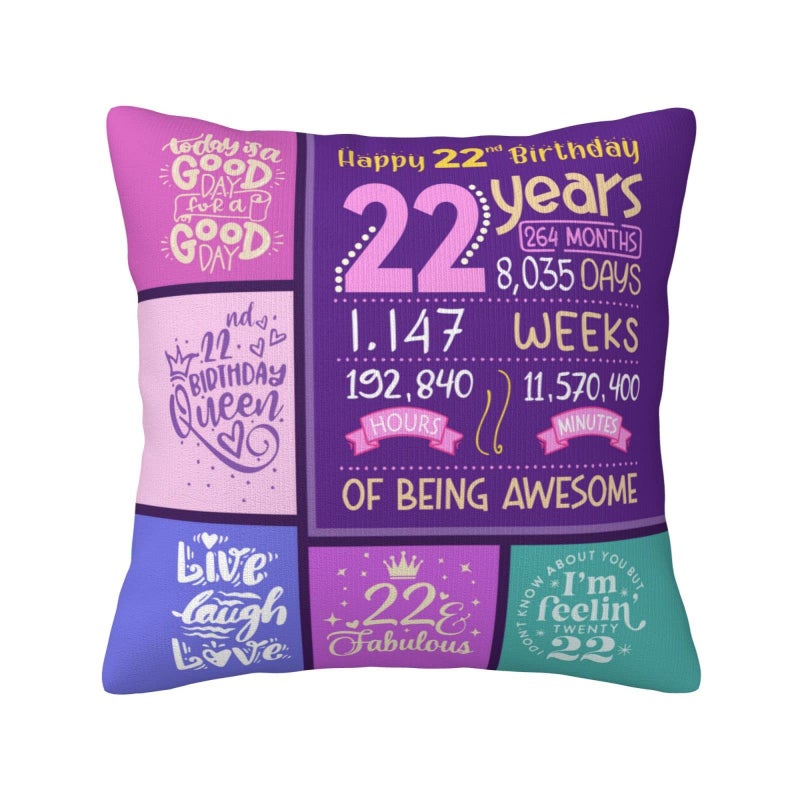 Skizbcw 22nd Birthday Decorations for Women Gifts for 22 Year Old Woman Throw Pillow Covers 18 x 18 Inch - Image 2