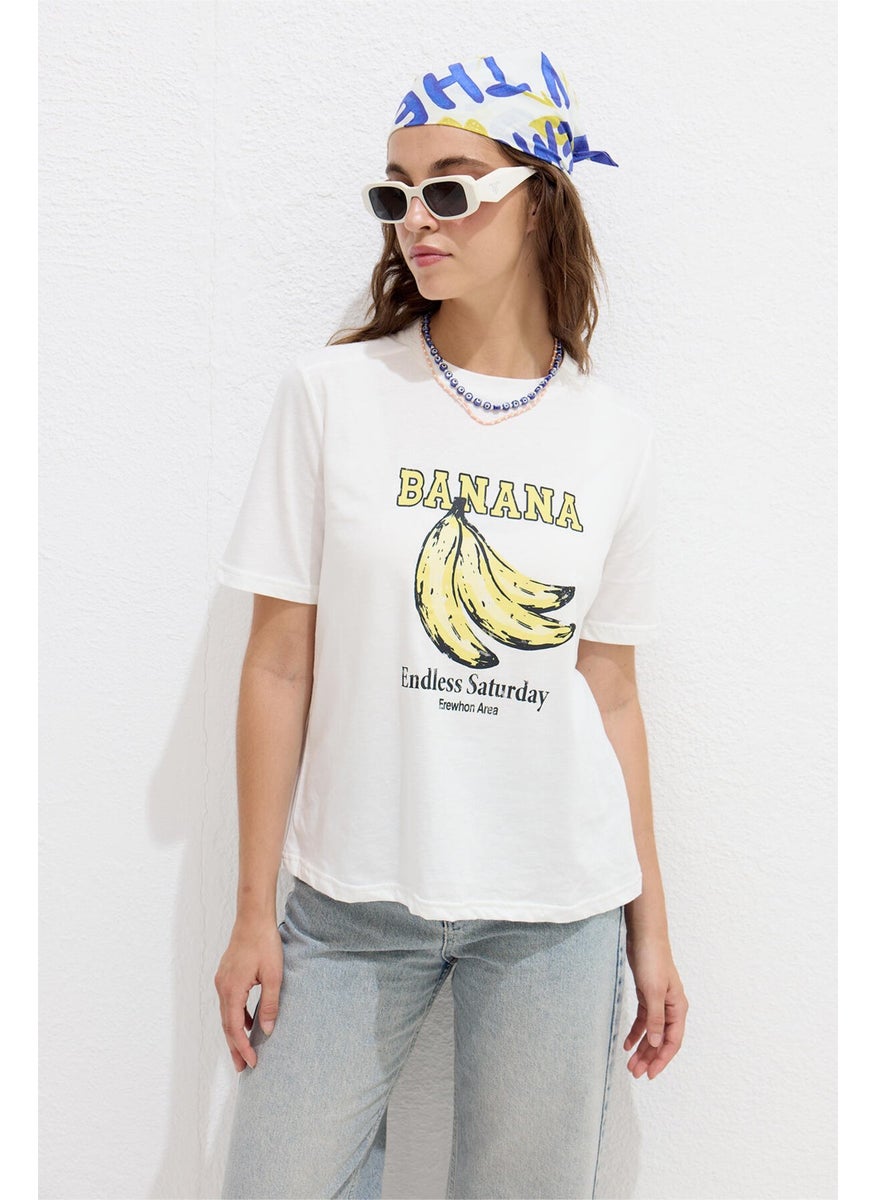 Manuka - Stitch Detail Printed T-Shirt Banana - Image 1