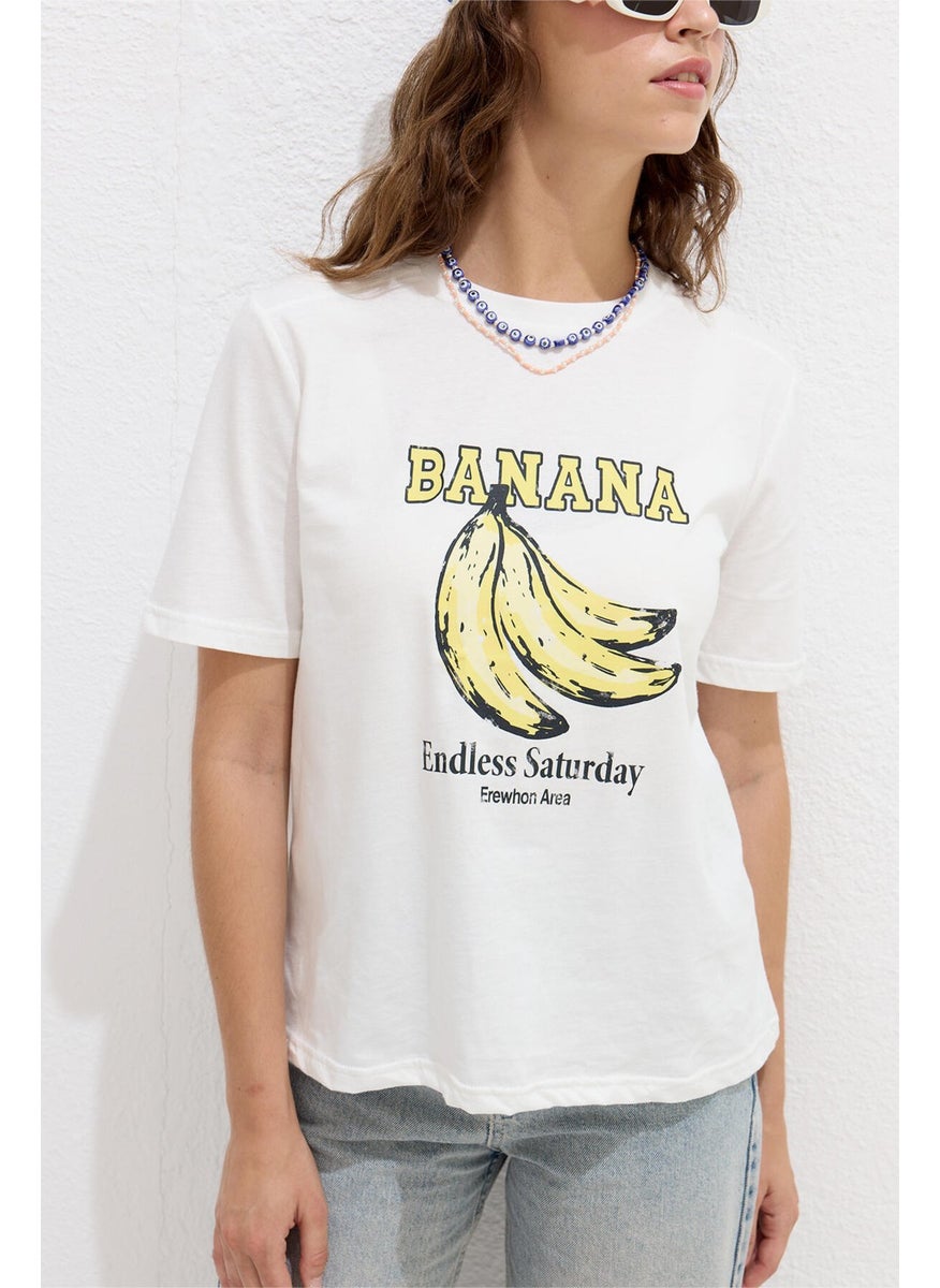 Manuka - Stitch Detail Printed T-Shirt Banana - Image 1