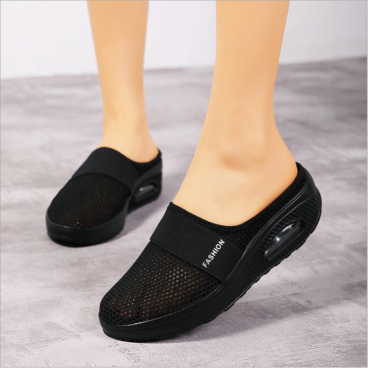 Plus Size Heel-Less Pedal Women'S Lazy Thick-Soled Air Cushion Hollow Mesh Breathable Baotou Half Drag Women - Image 5