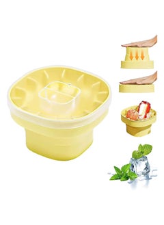 KASTWAVE Folding Silicone Ice Bucket, 2 in 1 Ice Tray Mold Ice Bucket, Portable ice cube molds, Square Water Pail with Lid, Ice Bucket Tub for Camping, Travelling, Picnicing Outdoor, Yellow  - Image 1