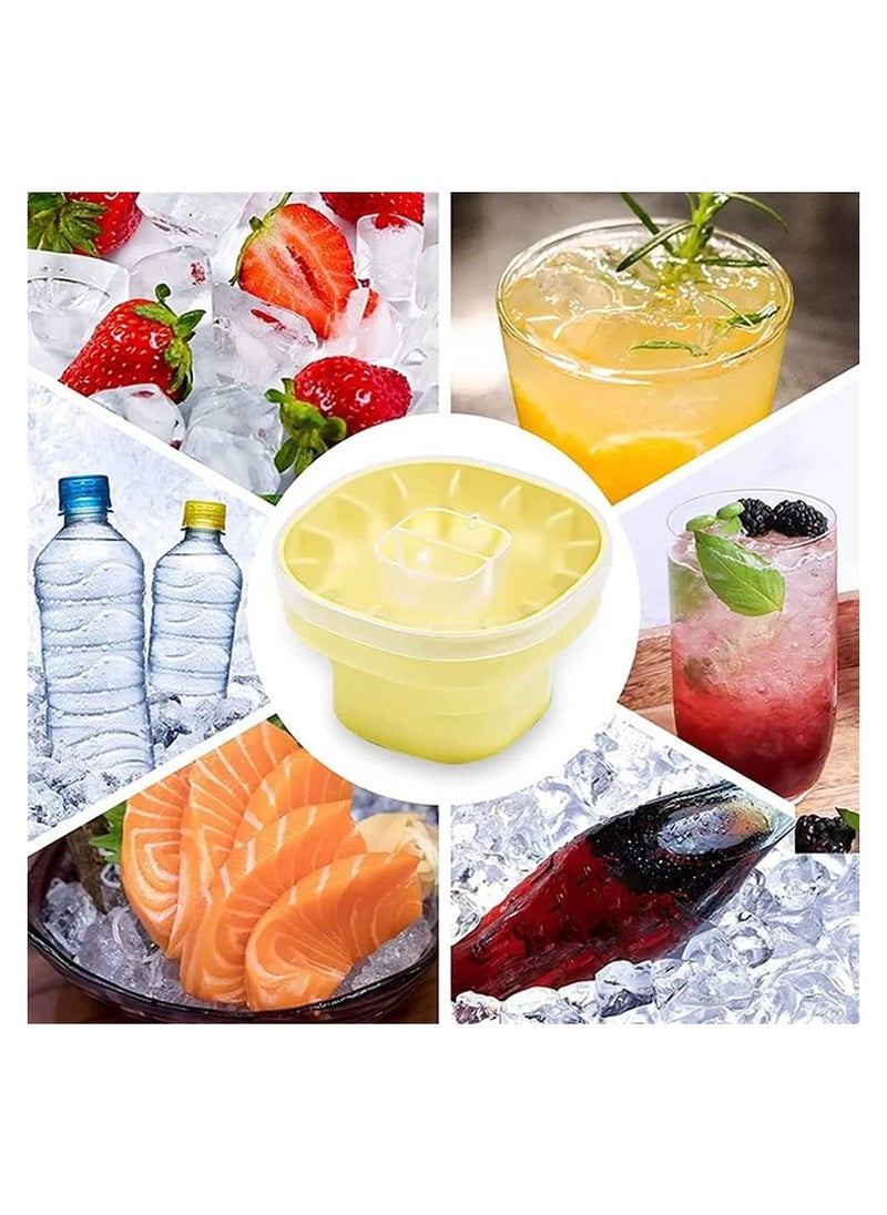 KASTWAVE - Folding Silicone Ice Bucket, 2 in 1 Ice Tray Mold Ice Bucket, Portable ice cube molds, Square Water Pail with Lid, Ice Bucket Tub for Camping, Travelling, Picnicing Outdoor, Yellow - Image 1