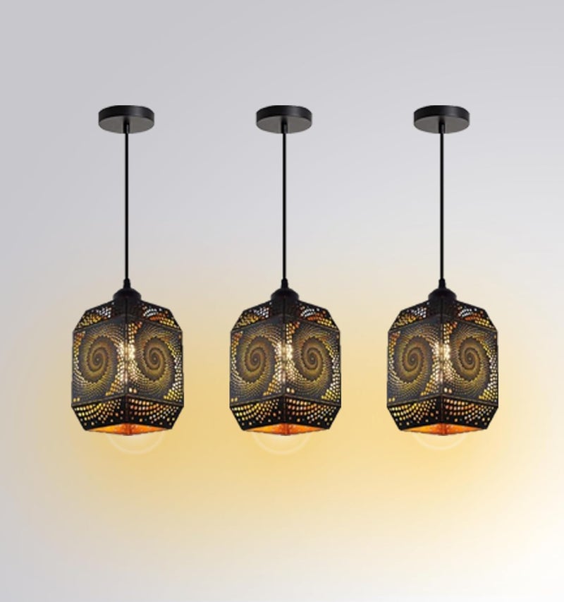 kinis Spiral Design Lezar Cutting Hanging Lamp/Pendant Lamp/Ceiling Light to Décor Home/Living Room/Bedroom/Office/Dining/Cafe/Restaurants, Black (Pack of 2, with Bulb) - Image 4