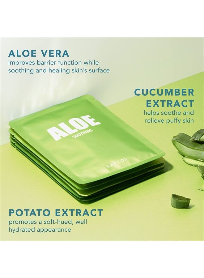 LAPCOS Aloe Sheet Mask, Daily Face Mask with Cucumber and Aloe Gel to Calm and Moisturize Skin, Korean Beauty Favorite, 5-Pack - Image 4