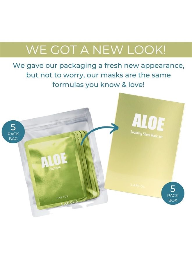 LAPCOS Aloe Sheet Mask, Daily Face Mask with Cucumber and Aloe Gel to Calm and Moisturize Skin, Korean Beauty Favorite, 5-Pack - Image 2