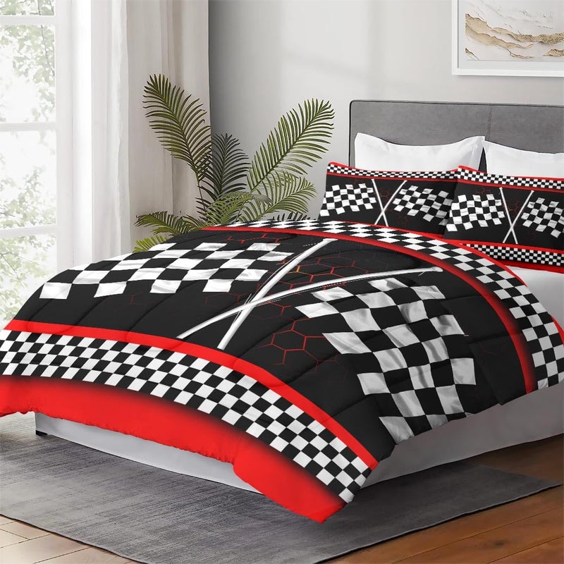 WeCozy Twin Size Comforter Set with Pillowcase, Racing Car Auto 2 Pcs Bedding for Kids and Adults, Race Checkered Sport Soft Comforter Set for Bedroom Bed Decor - Image 4