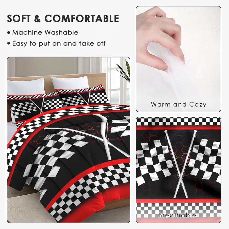 WeCozy Twin Size Comforter Set with Pillowcase, Racing Car Auto 2 Pcs Bedding for Kids and Adults, Race Checkered Sport Soft Comforter Set for Bedroom Bed Decor - Image 5
