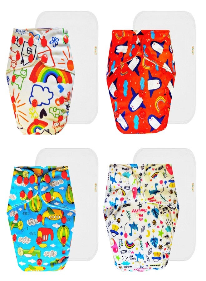 حفاضات دمبلدو القماشية الممتازة مع حشوة قطنية (عبوة من 4) | شعور بالجفاف والراحة | وسادة ماصة من 6 طبقات | سهلة التنظيف | تغيير حفاضات بدون قلق | من 3 أشهر إلى 3 سنوات | للجنسين - Image 1