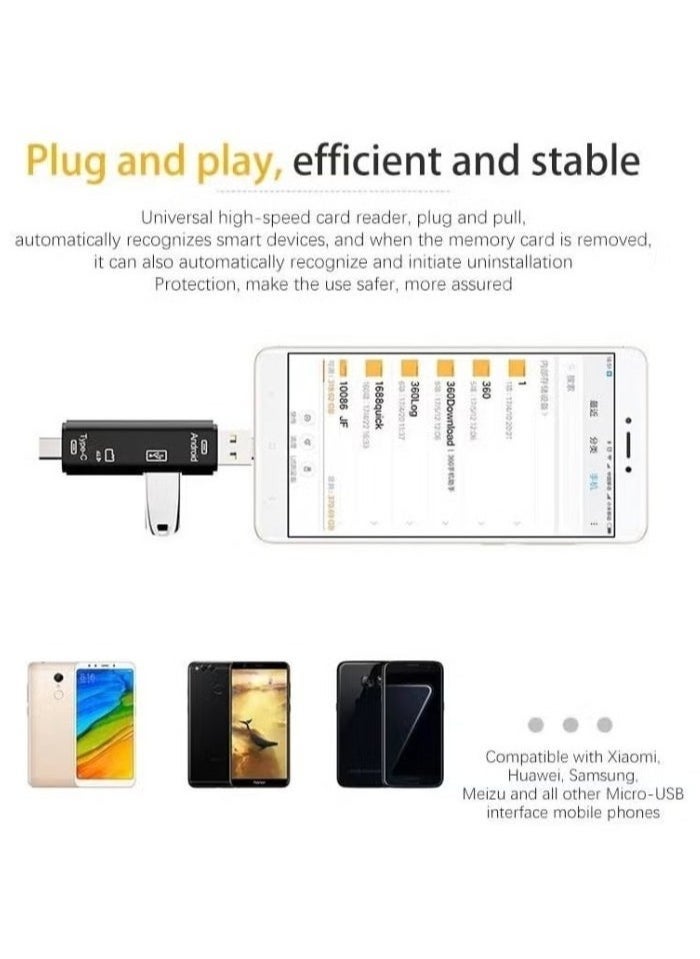 Micro SD Card Reader, 5 in 1 USB 2 Type-C Flash Memory Card Reader Multifunction Adapter for Windows Laptop New MacBook Nexus and More
