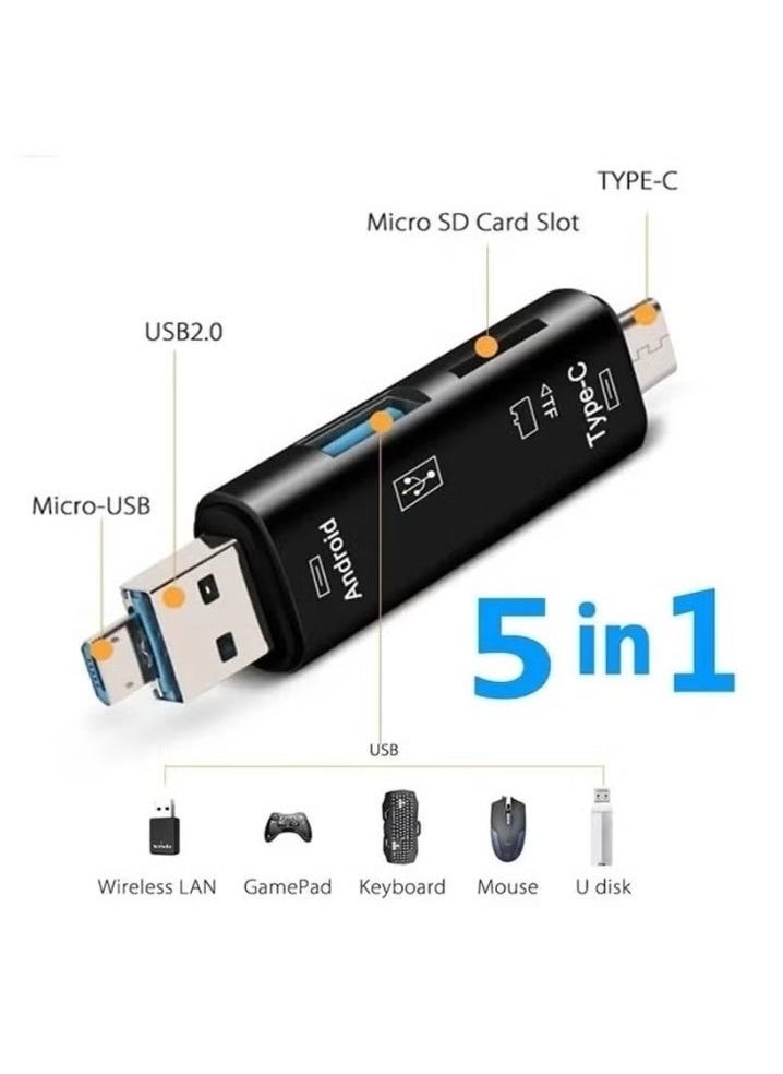 Micro SD Card Reader, 5 in 1 USB 2 Type-C Flash Memory Card Reader Multifunction Adapter for Windows Laptop New MacBook Nexus and More